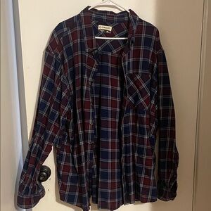 Magellan Outdoors Navy and Burgundy Plaid Shirt
